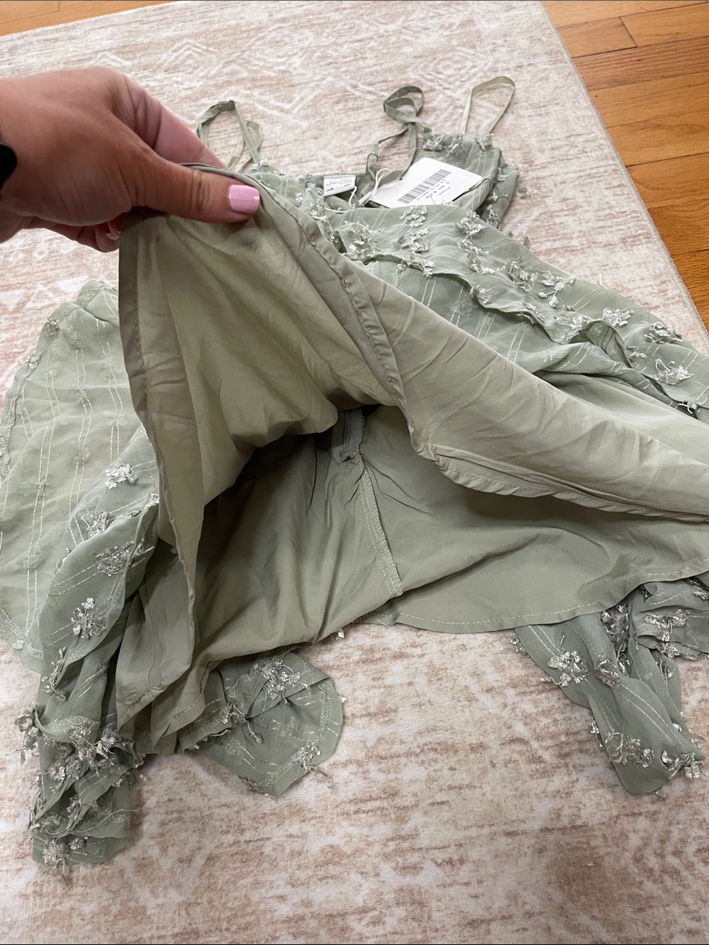 Selfie Leslie Sheri Embellished Chiffon Dress Olive Size Small - Picture 7 of 9